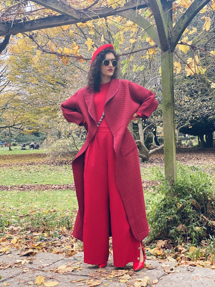 Maroon Quilt Maxi Coat - One Wear Freedom 