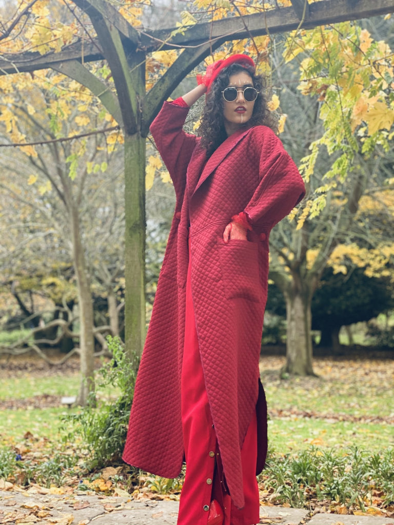 Maroon Quilt Maxi Coat - One Wear Freedom #product_tags#