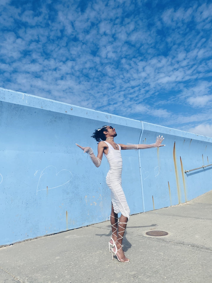 Meshy + Ruched Midi Dress - One Wear Freedom 