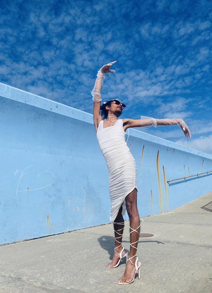 Meshy + Ruched Midi Dress - One Wear Freedom 