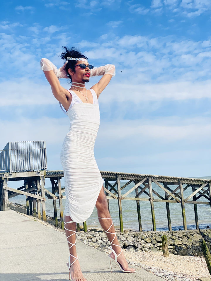 Meshy + Ruched Midi Dress - One Wear Freedom 