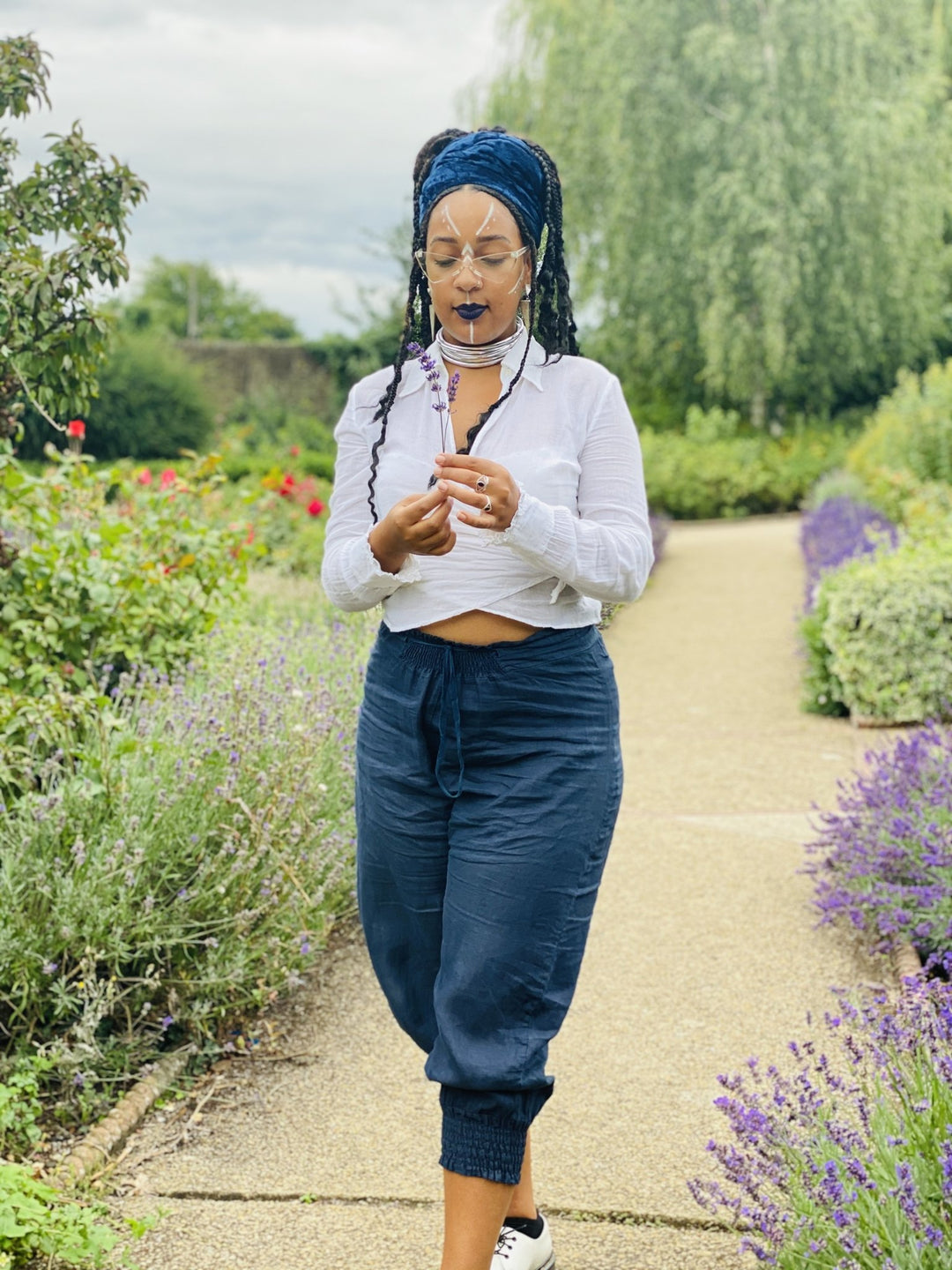 Navy Bluebell Flax Trousers - One Wear Freedom 