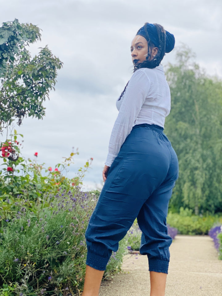 Navy Bluebell Flax Trousers - One Wear Freedom 