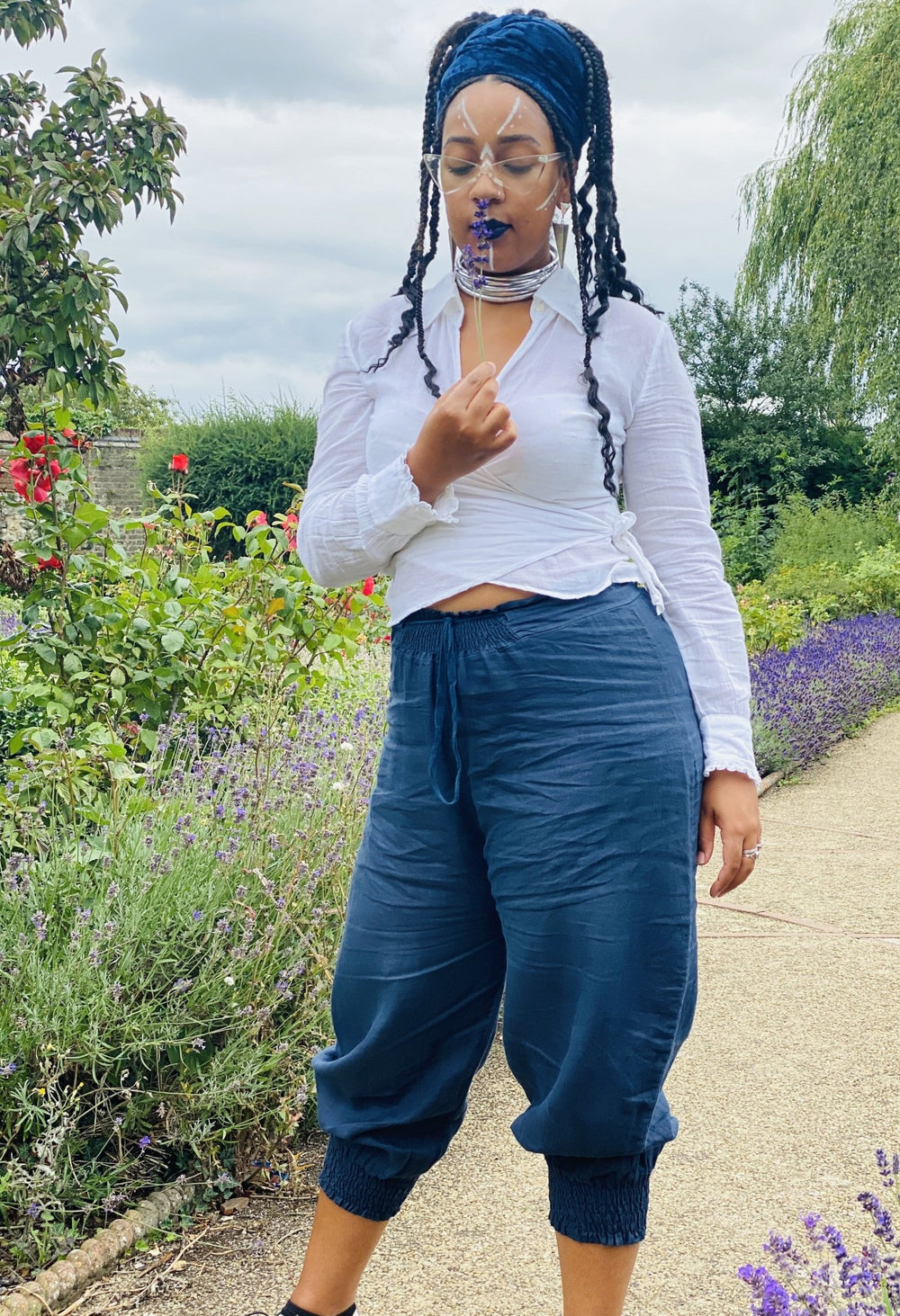 Navy Bluebell Flax Trousers - One Wear Freedom #product_tags#