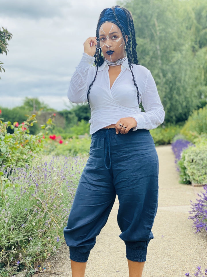 Navy Bluebell Flax Trousers - One Wear Freedom 