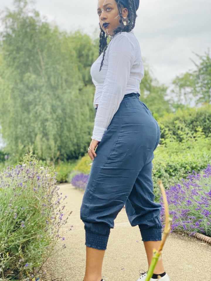 Navy Bluebell Flax Trousers - One Wear Freedom 