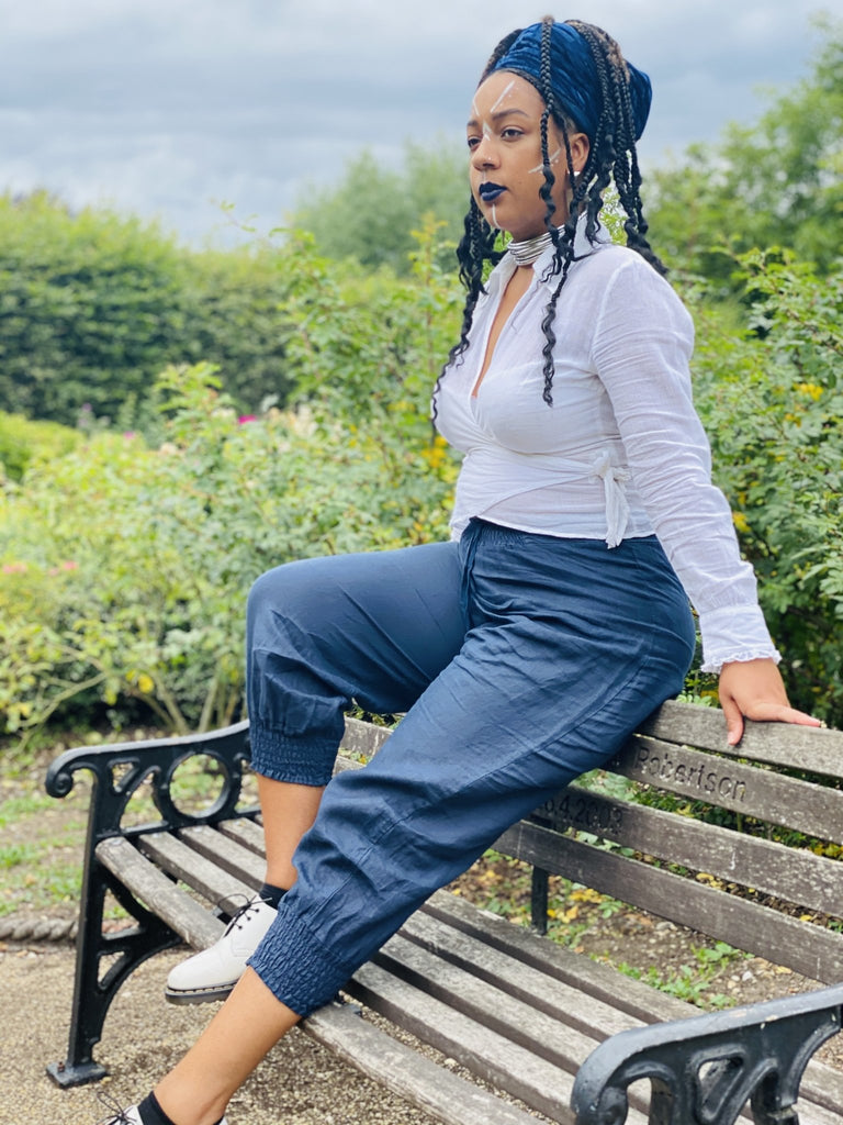 Navy Bluebell Flax Trousers - One Wear Freedom #product_tags#