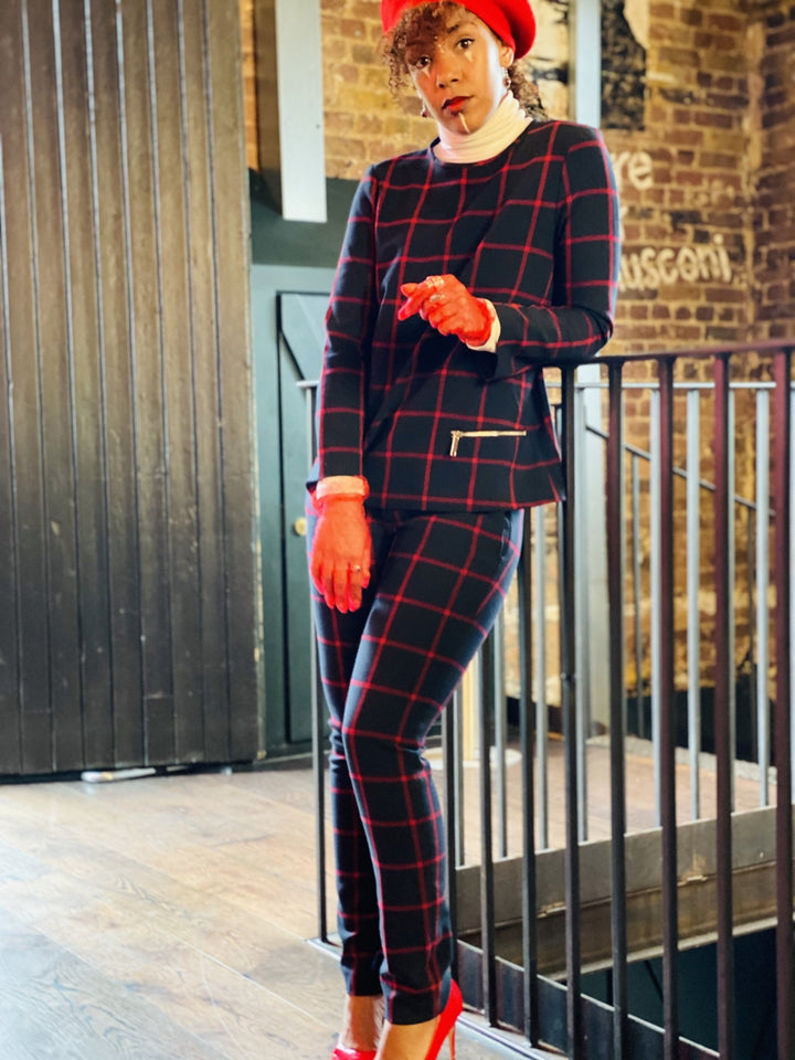 Navy + Red Plaid Longline Jumper + Straight Trouser Co-ord - One Wear Freedom 