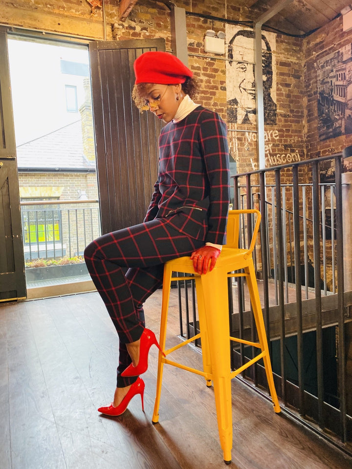 Navy + Red Plaid Longline Jumper + Straight Trouser Co-ord - One Wear Freedom 