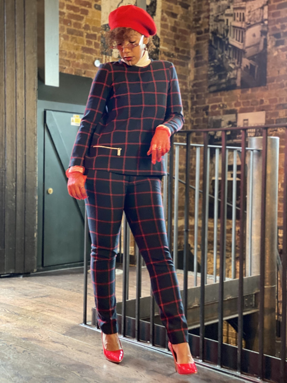 Navy + Red Plaid Longline Jumper + Straight Trouser Co-ord - One Wear Freedom #product_tags#