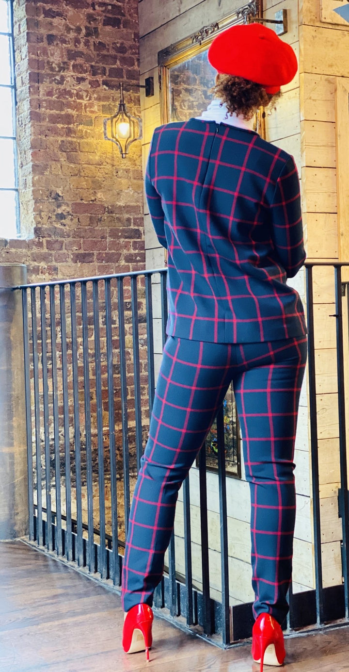 Navy + Red Plaid Longline Jumper + Straight Trouser Co-ord - One Wear Freedom 