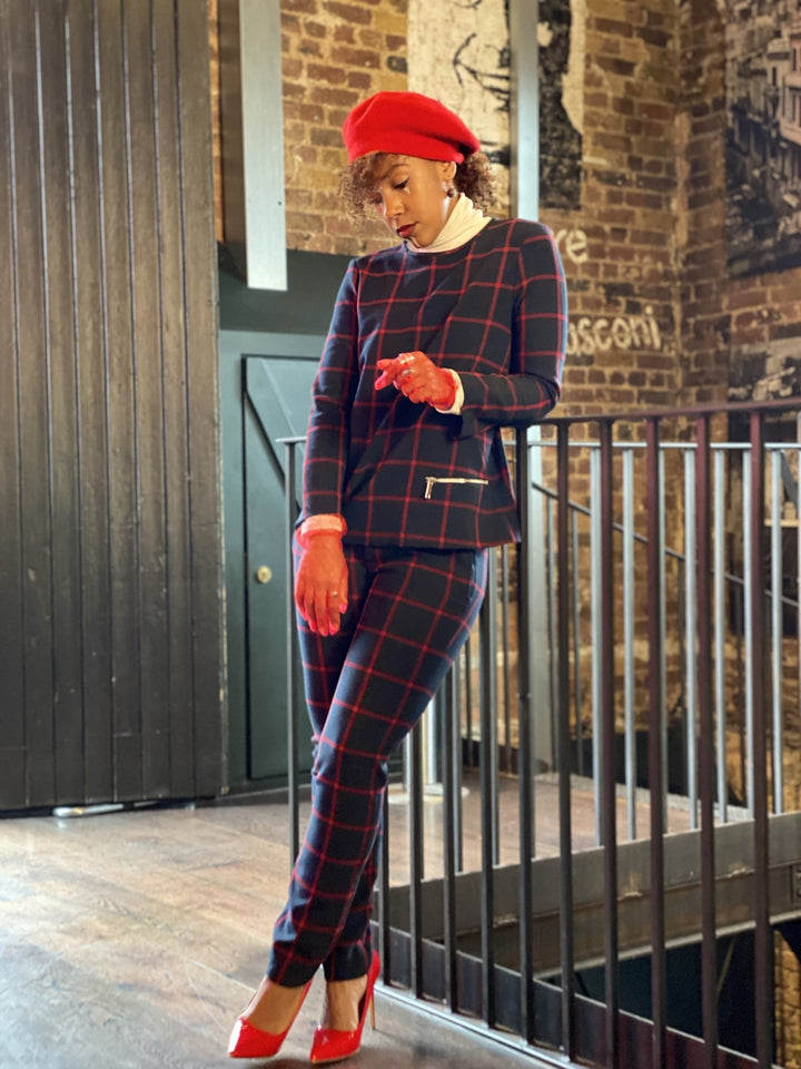 Navy + Red Plaid Longline Jumper + Straight Trouser Co-ord - One Wear Freedom 