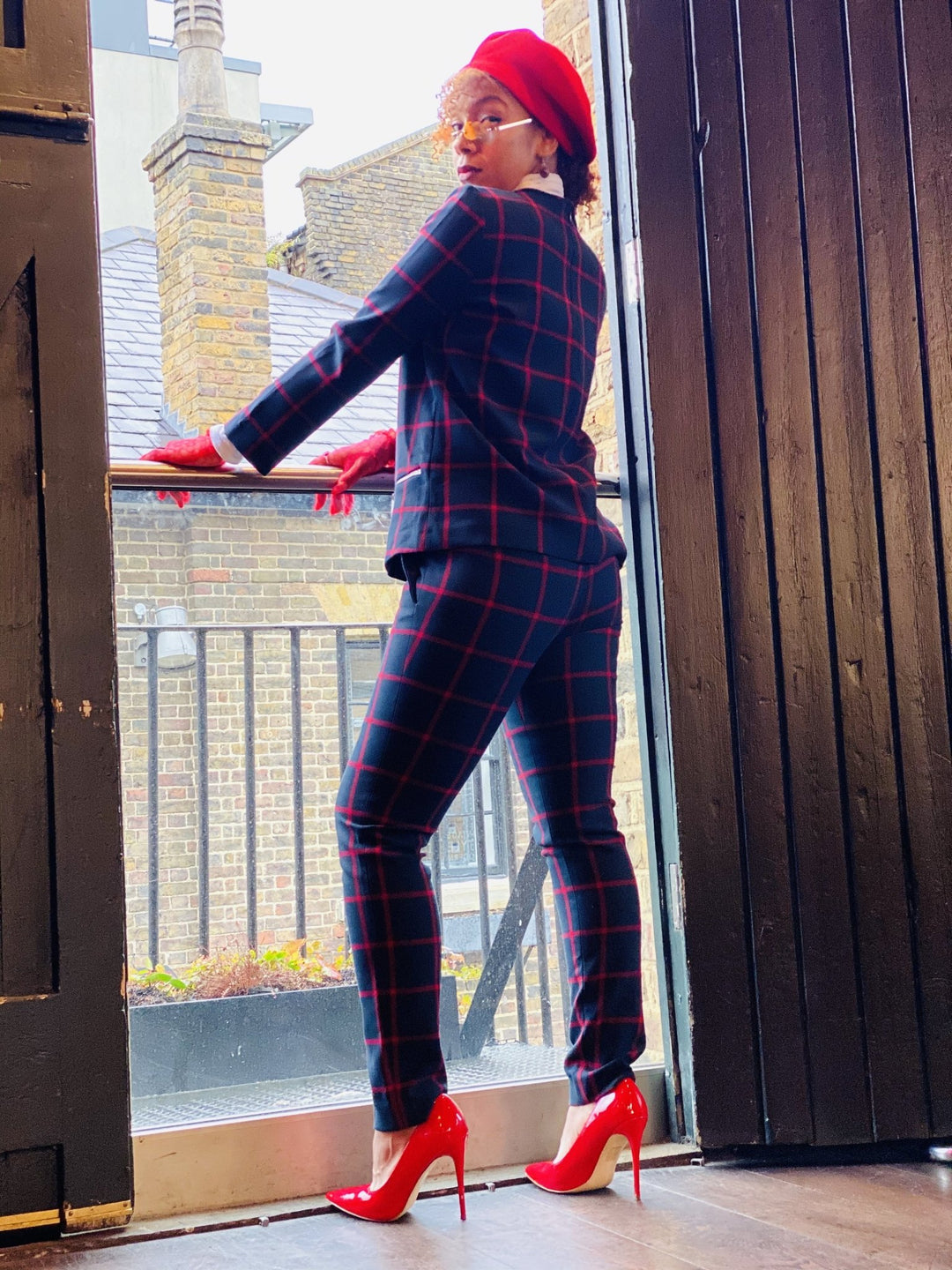 Navy + Red Plaid Longline Jumper + Straight Trouser Co-ord - One Wear Freedom 