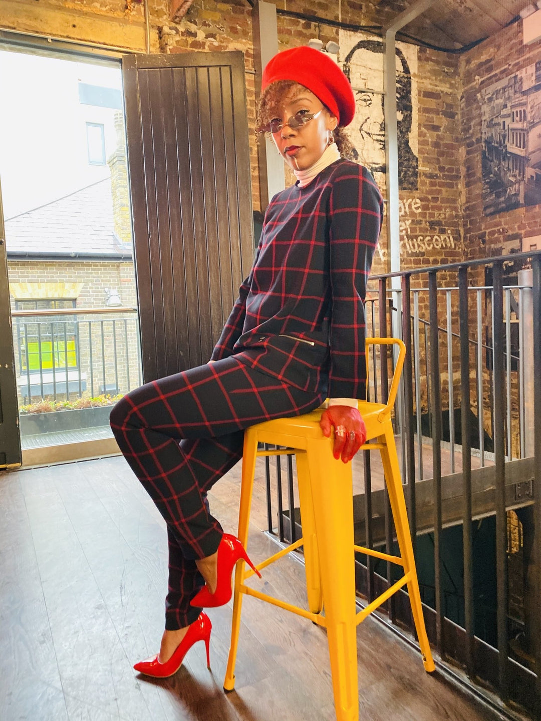 Navy + Red Plaid Longline Jumper + Straight Trouser Co-ord - One Wear Freedom 