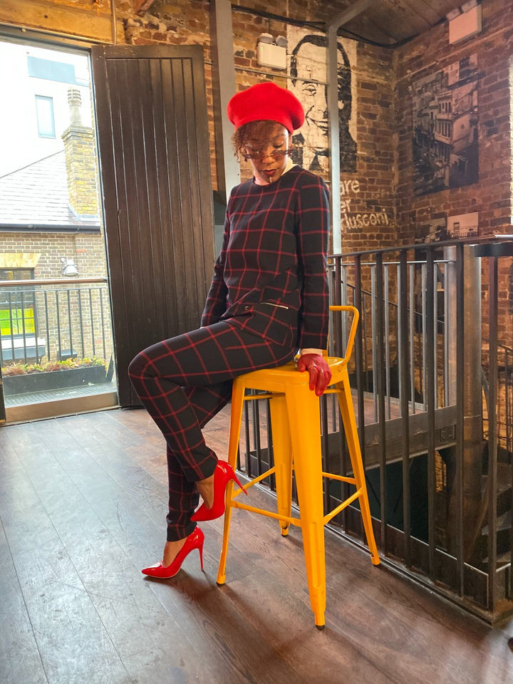 Navy + Red Plaid Longline Jumper + Straight Trouser Co-ord - One Wear Freedom 