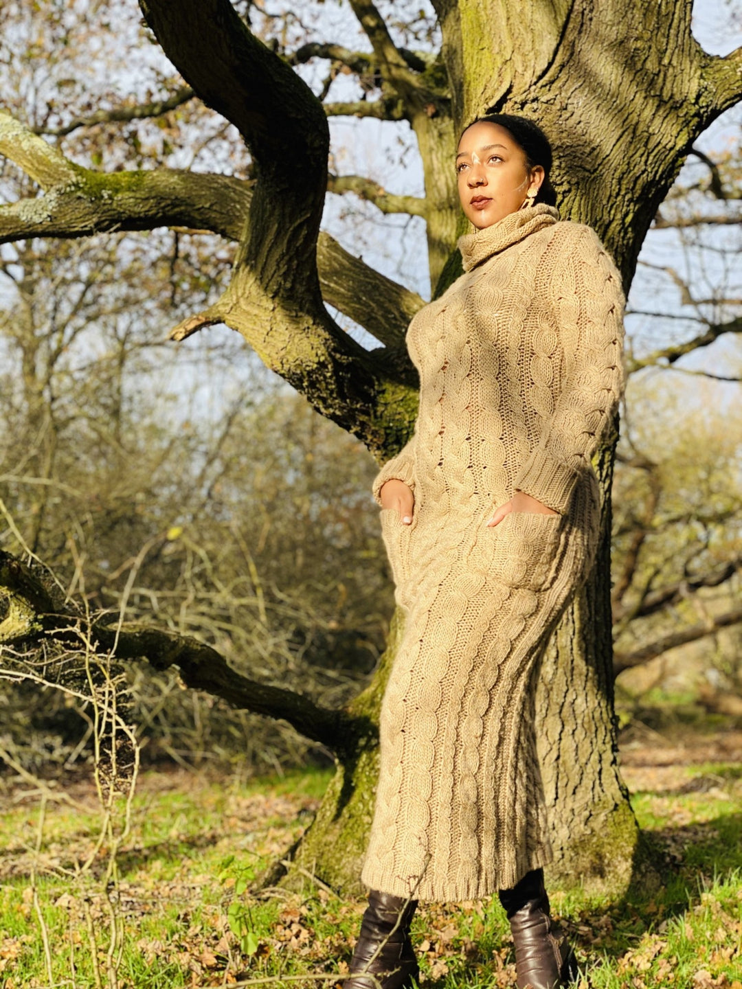 Nude Knit Polo Maxi Dress - One Wear Freedom 