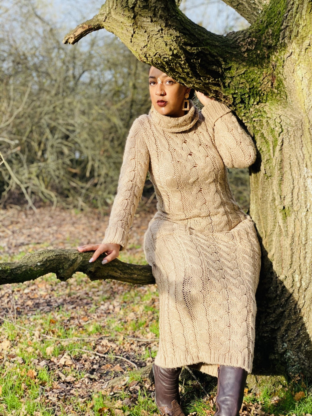 Nude Knit Polo Maxi Dress - One Wear Freedom 