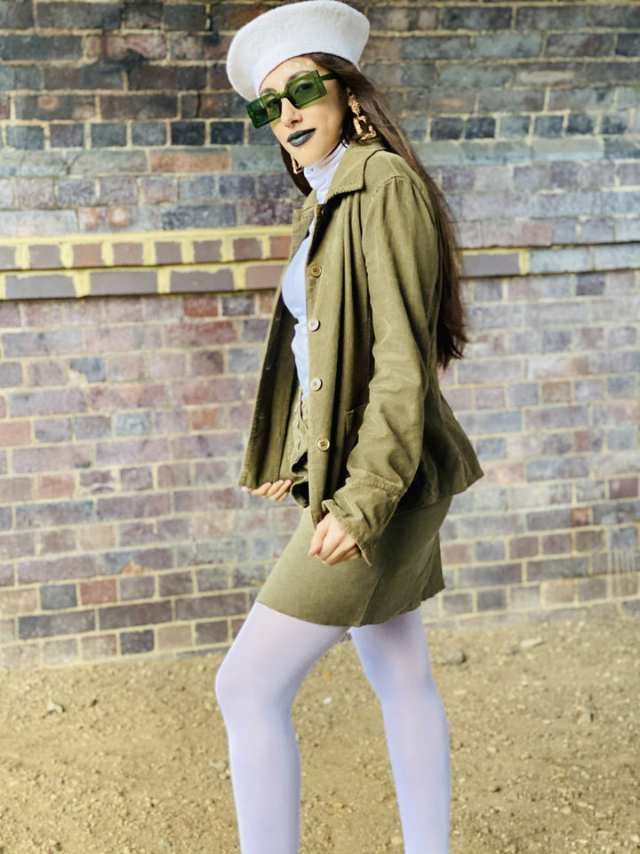Olive Deconstructed Corduroy Mini Skirt + Blazer Suit - One Wear Freedom 