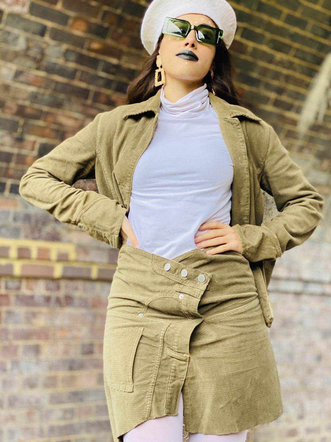 Olive Deconstructed Corduroy Mini Skirt + Blazer Suit - One Wear Freedom 