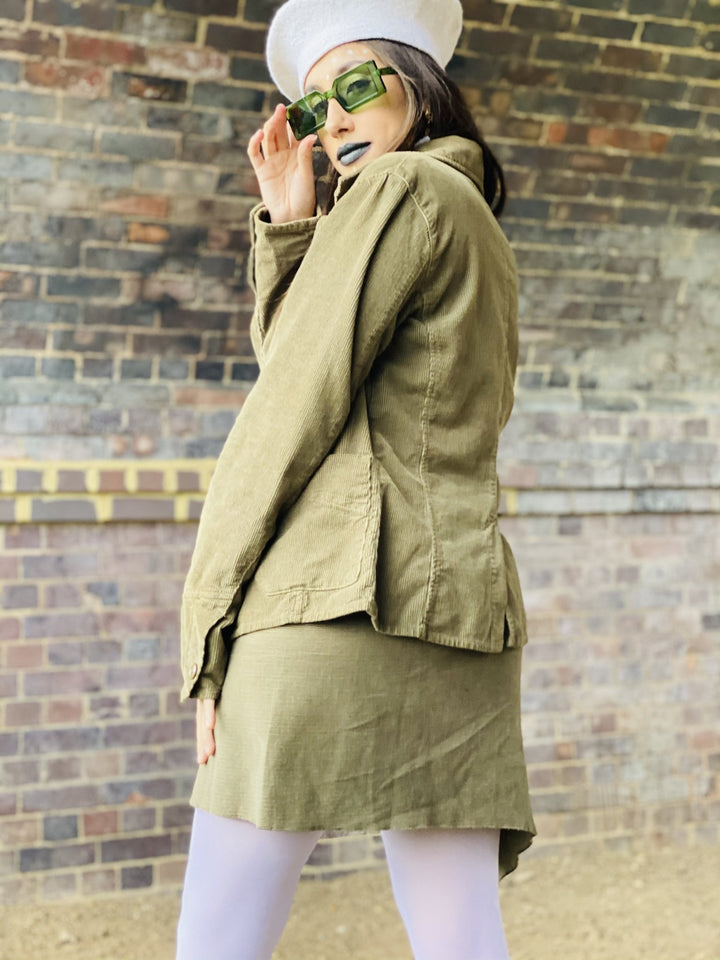 Olive Deconstructed Corduroy Mini Skirt + Blazer Suit - One Wear Freedom 