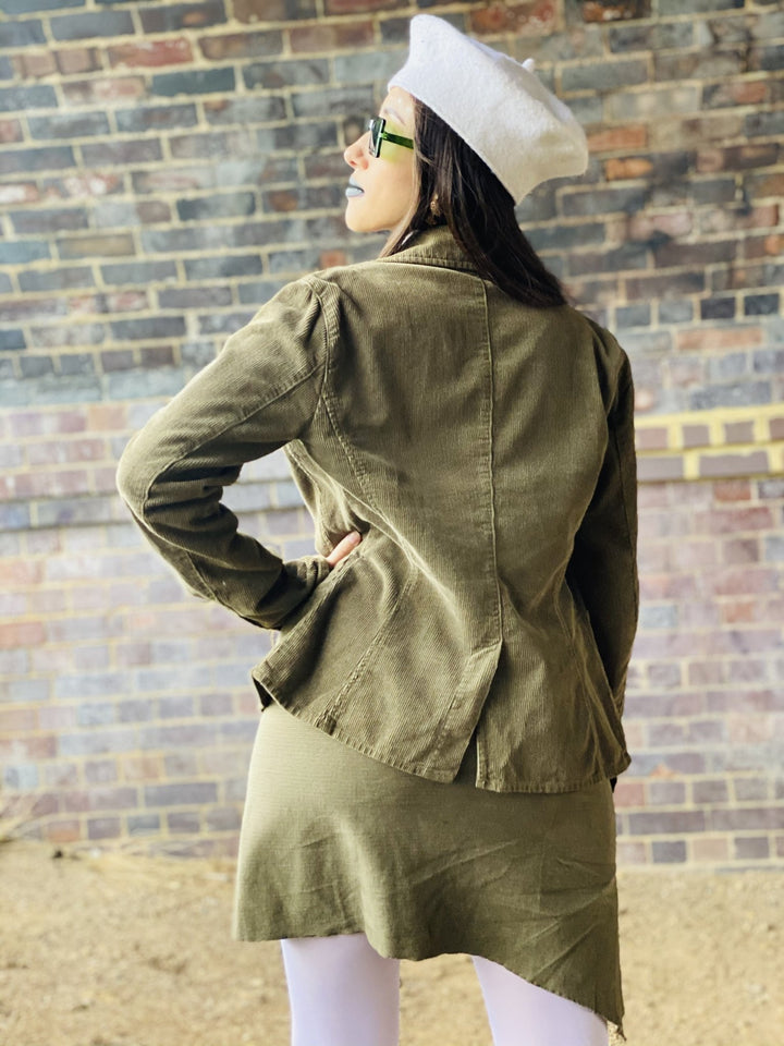 Olive Deconstructed Corduroy Mini Skirt + Blazer Suit - One Wear Freedom 