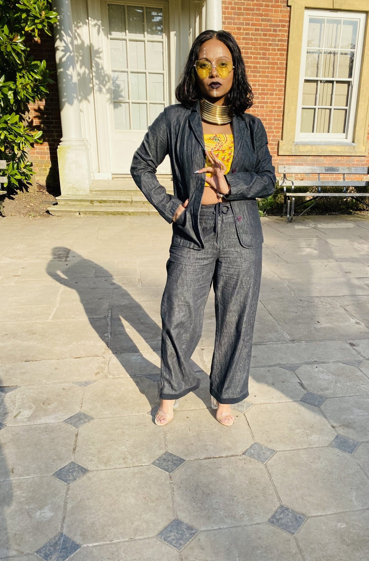 Overcast Light Denim Blazer + Ribbed Trouser Suit - One Wear Freedom 