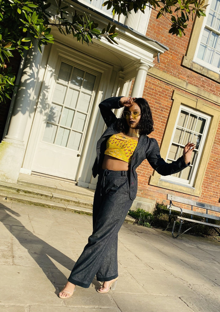 Overcast Light Denim Blazer + Ribbed Trouser Suit - One Wear Freedom 