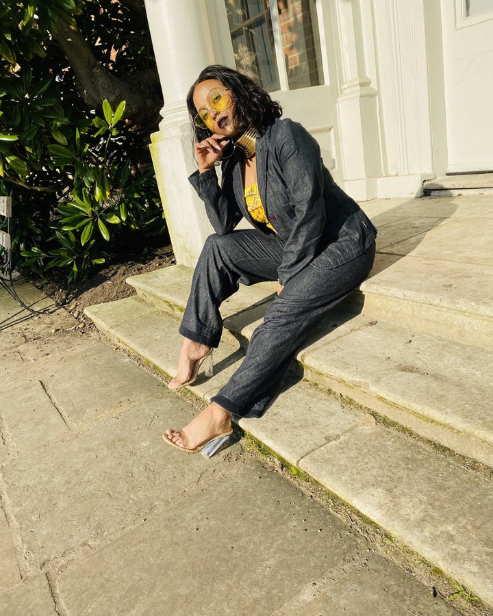 Overcast Light Denim Blazer + Ribbed Trouser Suit - One Wear Freedom 