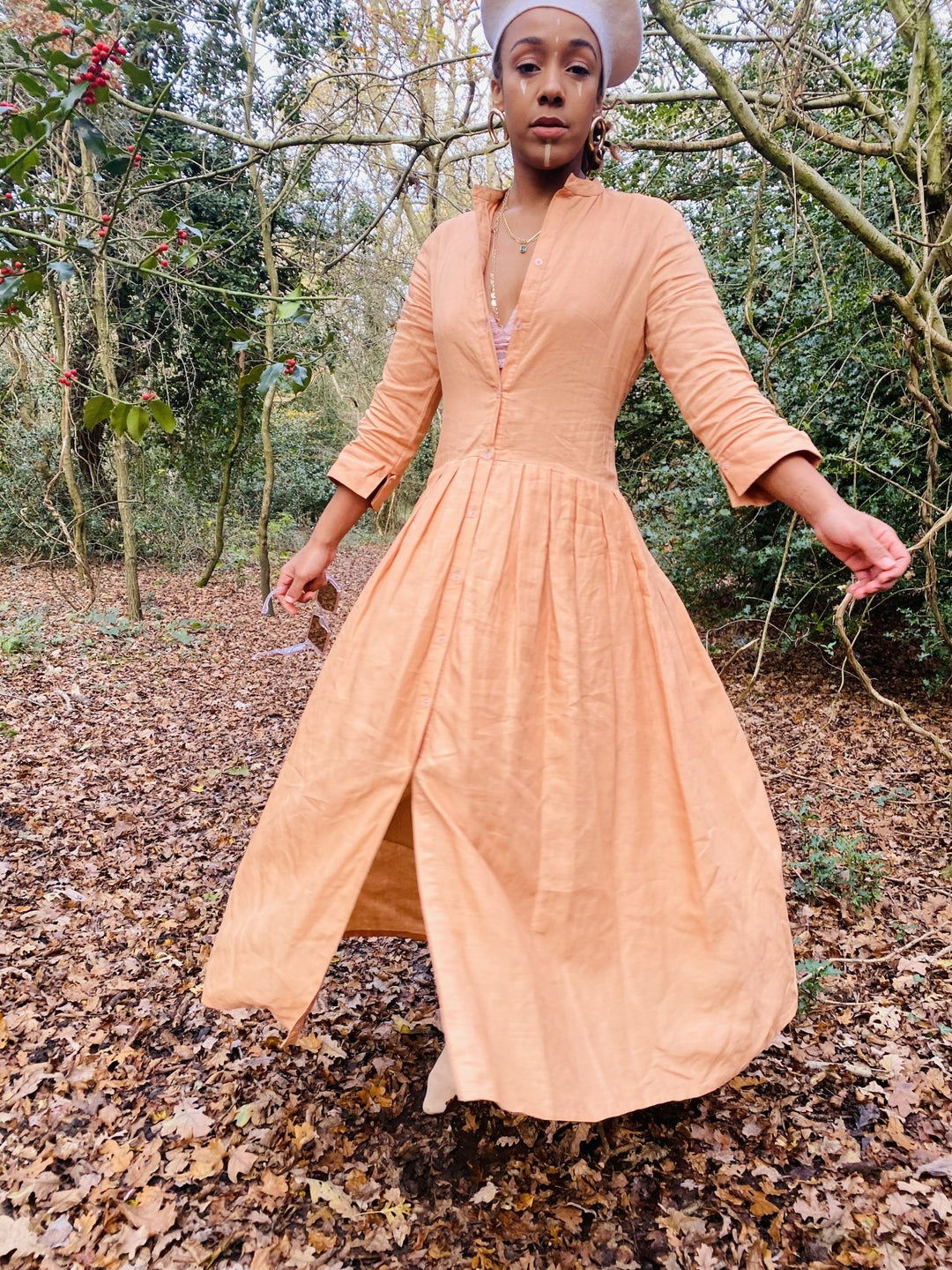Peachy Silk Maxi Shirt-Dress - One Wear Freedom 