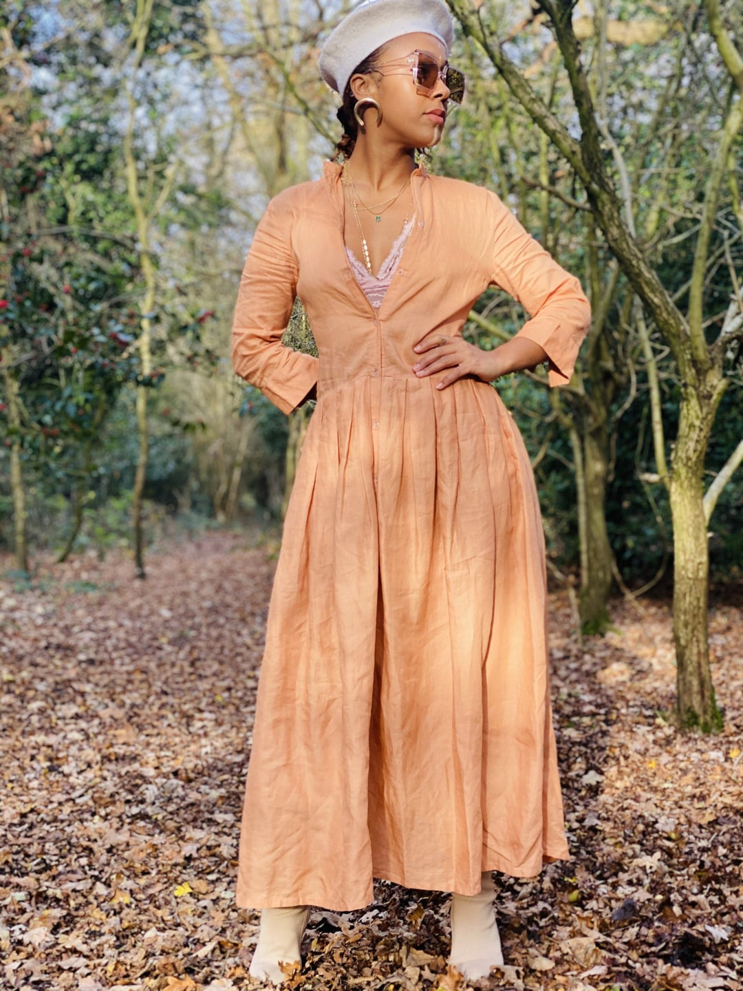 Peachy Silk Maxi Shirt-Dress - One Wear Freedom 