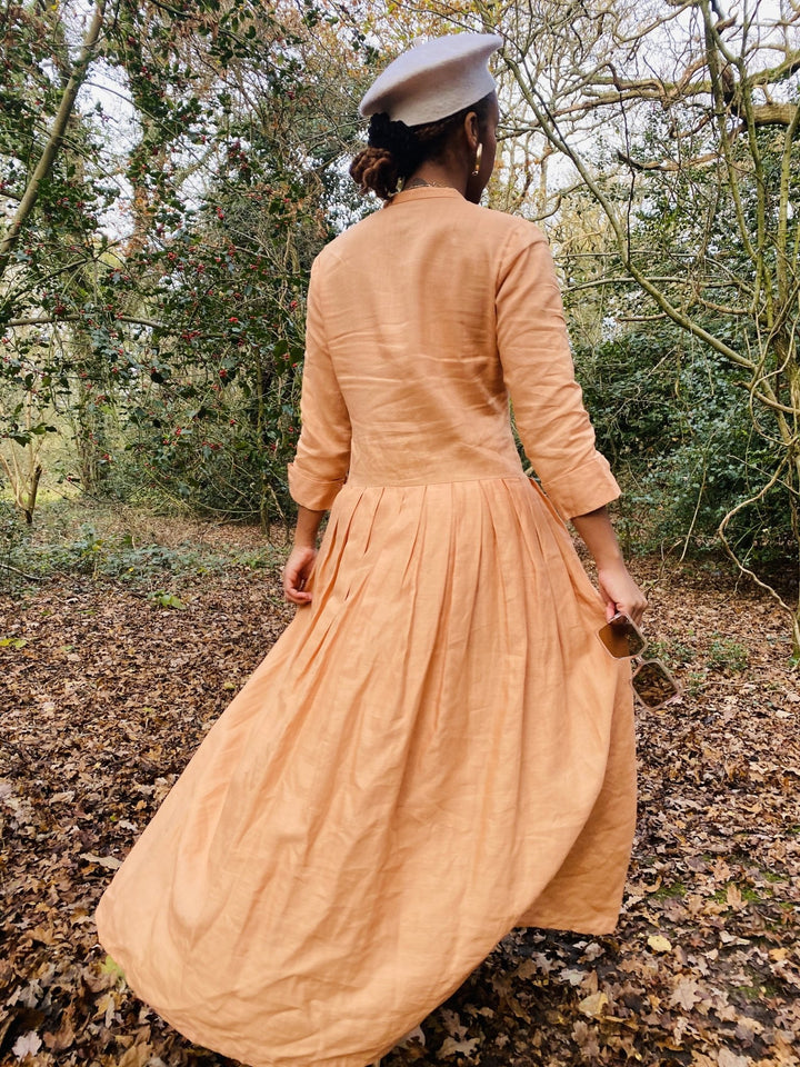 Peachy Silk Maxi Shirt-Dress - One Wear Freedom 