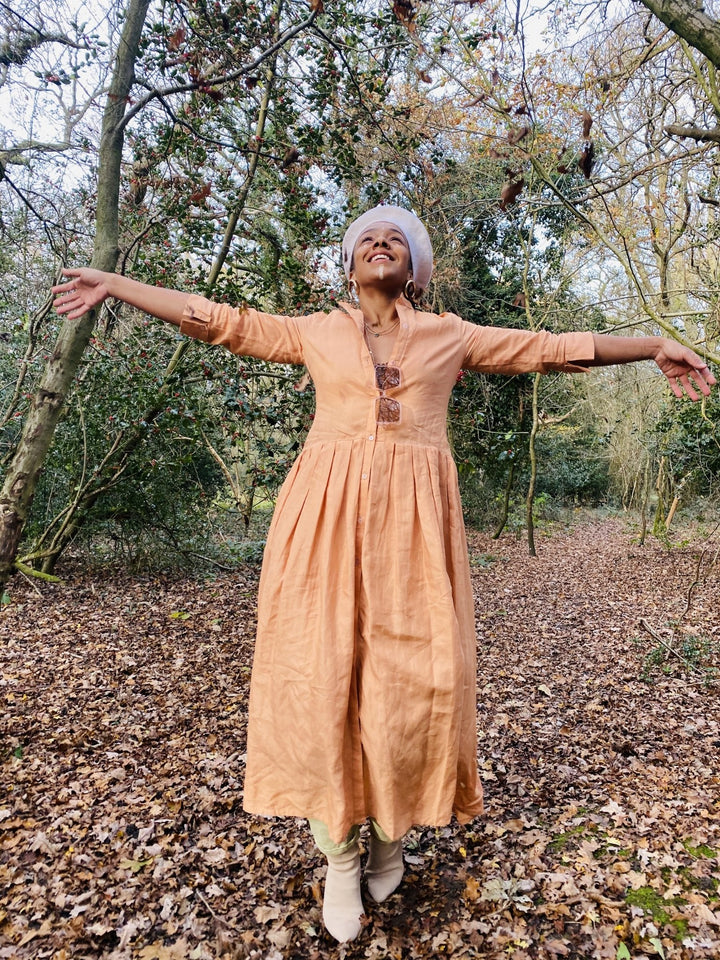 Peachy Silk Maxi Shirt-Dress - One Wear Freedom 