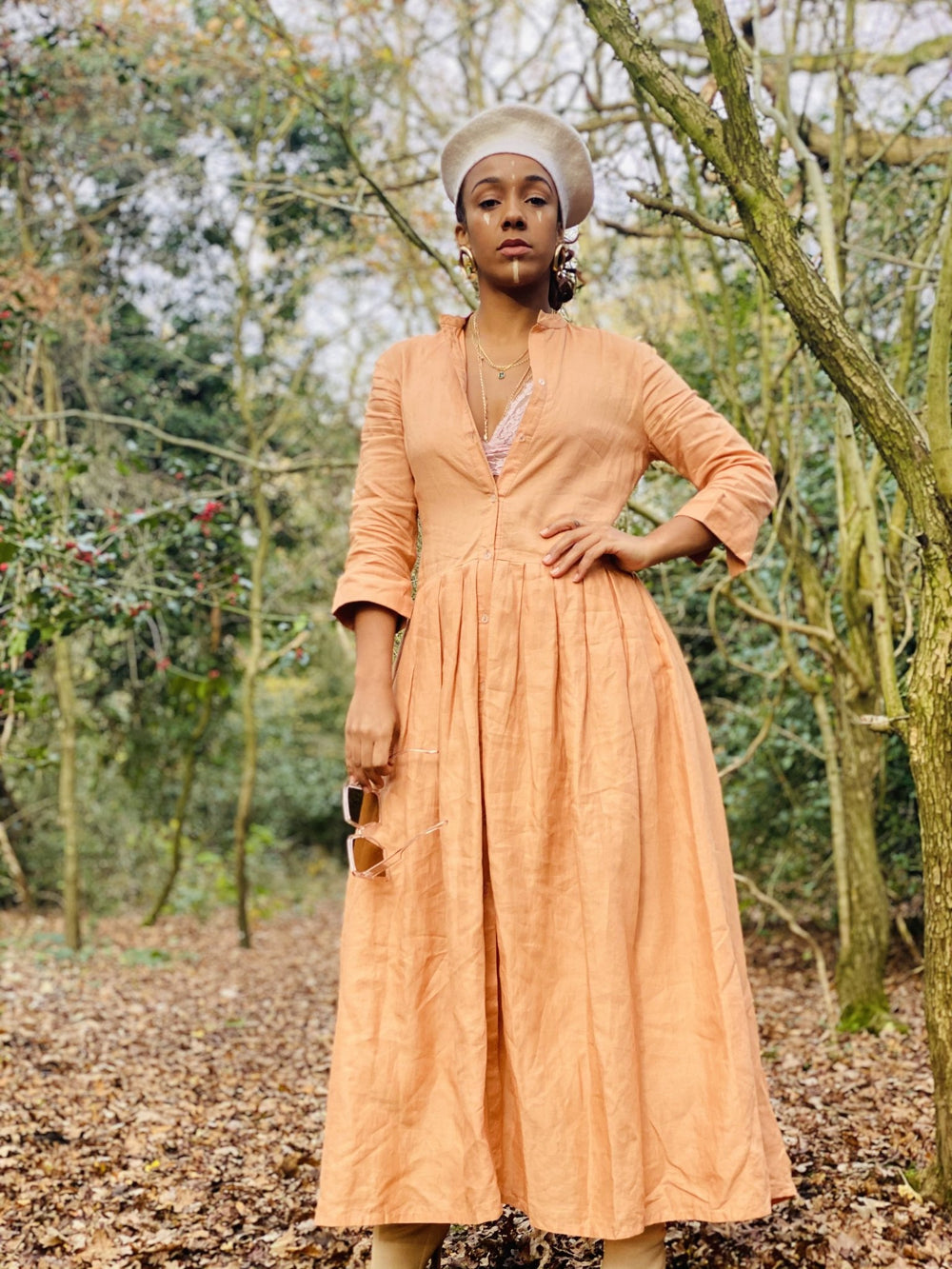 Peachy Silk Maxi Shirt-Dress - One Wear Freedom #product_tags#