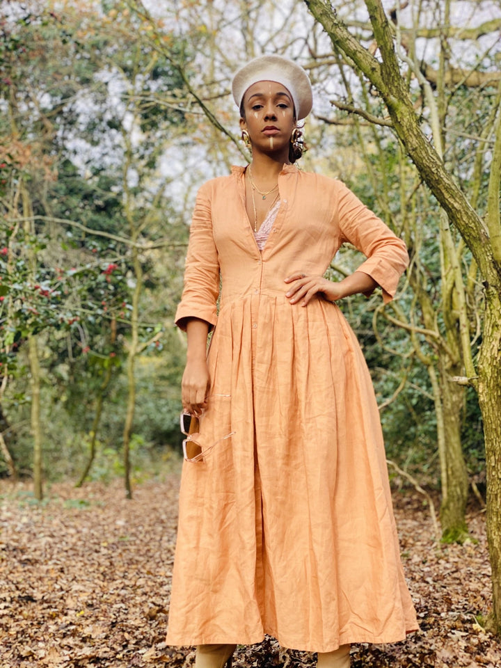 Peachy Silk Maxi Shirt-Dress - One Wear Freedom 