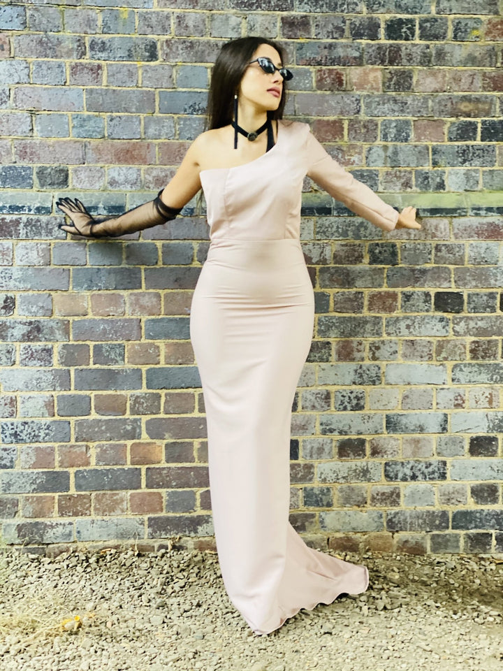 Pink Champagne One-Shoulder Gown - One Wear Freedom 