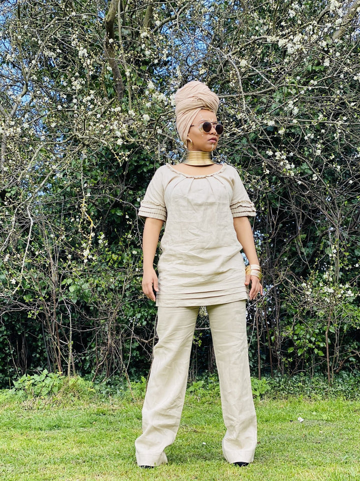 Pleated Caramel T-shirt Co-ord - One Wear Freedom 