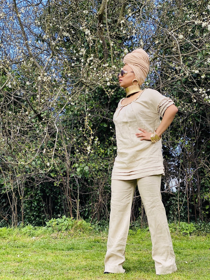 Pleated Caramel T-shirt Co-ord - One Wear Freedom 