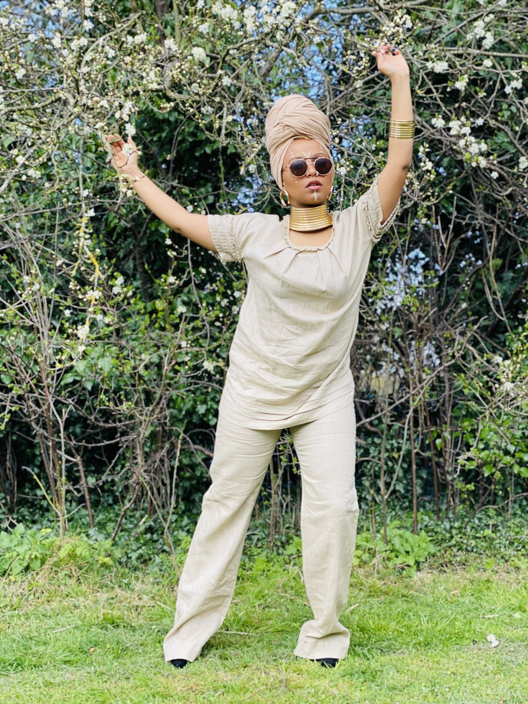 Pleated Caramel T-shirt Co-ord - One Wear Freedom 