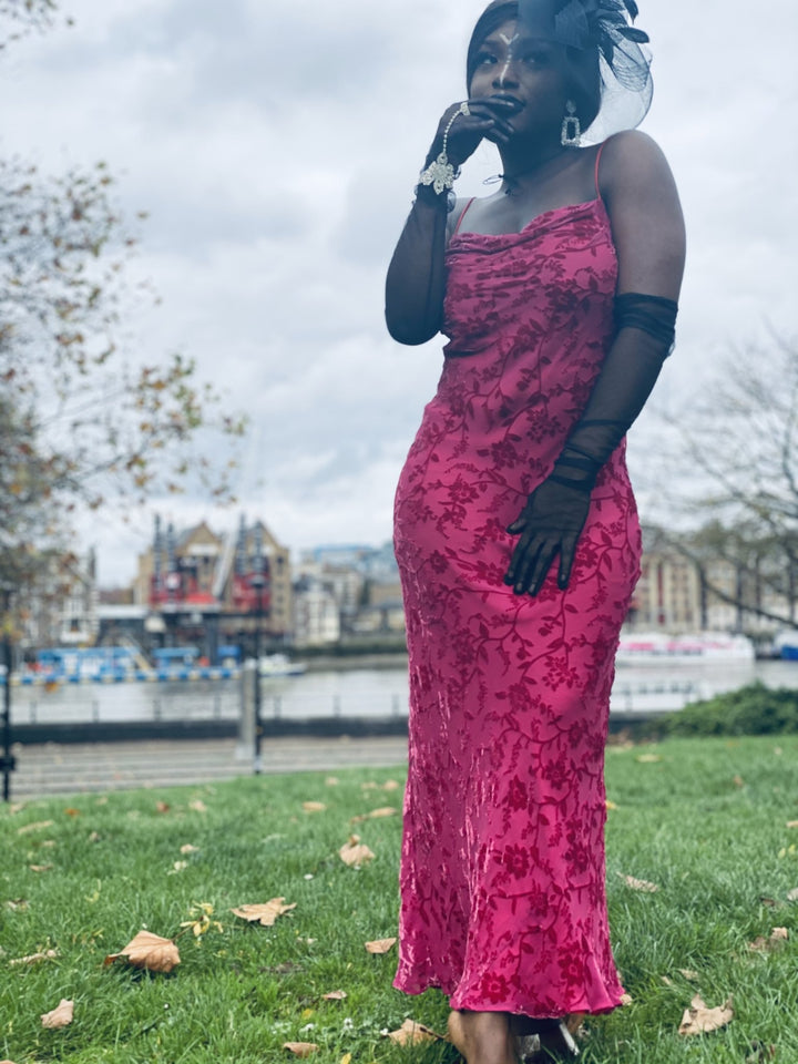 Pretty in Pink Vintage Chiffon + Burnout Velvet Dress - One Wear Freedom 