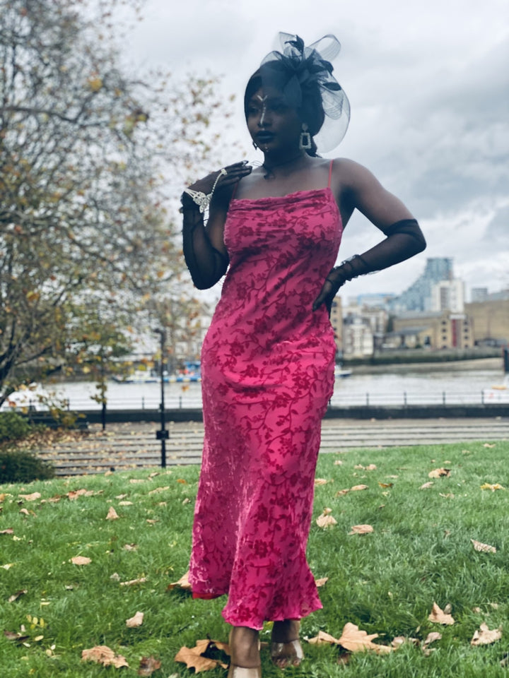 Pretty in Pink Vintage Chiffon + Burnout Velvet Dress - One Wear Freedom 