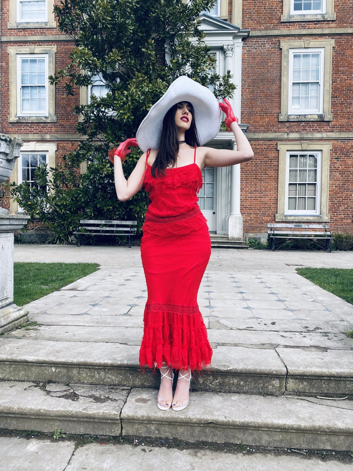 Red Azalea Ruffle Maxi Skirt + Ribbon Cami Co-ord - One Wear Freedom 