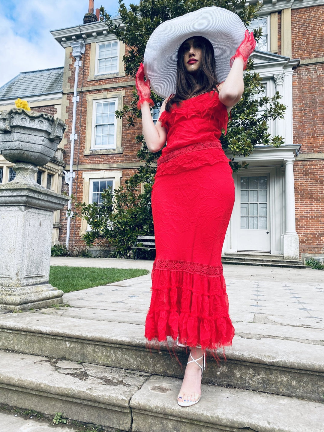 Red Azalea Ruffle Maxi Skirt + Ribbon Cami Co-ord - One Wear Freedom #product_tags#