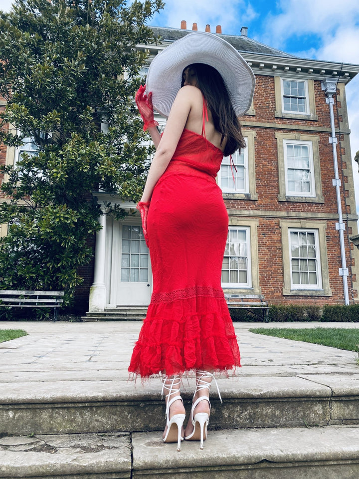 Red Azalea Ruffle Maxi Skirt + Ribbon Cami Co-ord - One Wear Freedom 
