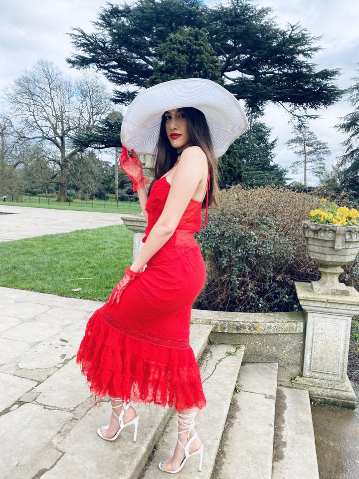 Red Azalea Ruffle Maxi Skirt + Ribbon Cami Co-ord - One Wear Freedom 