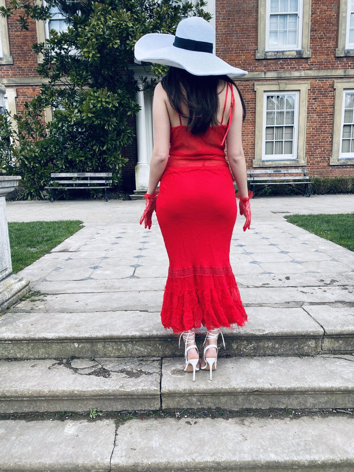 Red Azalea Ruffle Maxi Skirt + Ribbon Cami Co-ord - One Wear Freedom 