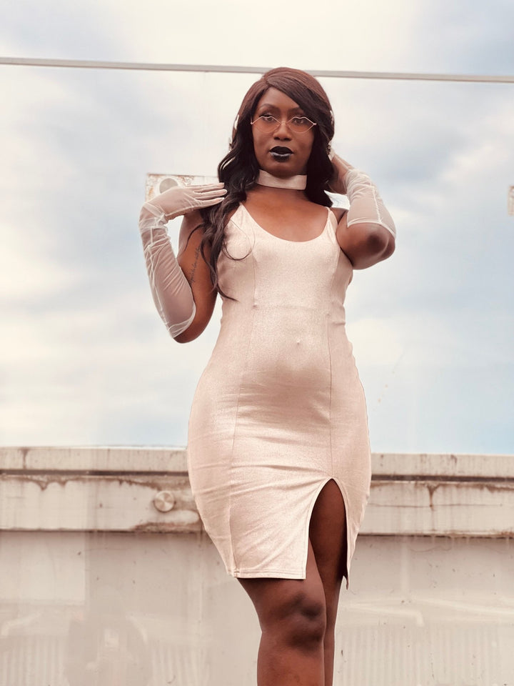 Rose Gold Shimmer Dress with Choker - One Wear Freedom 