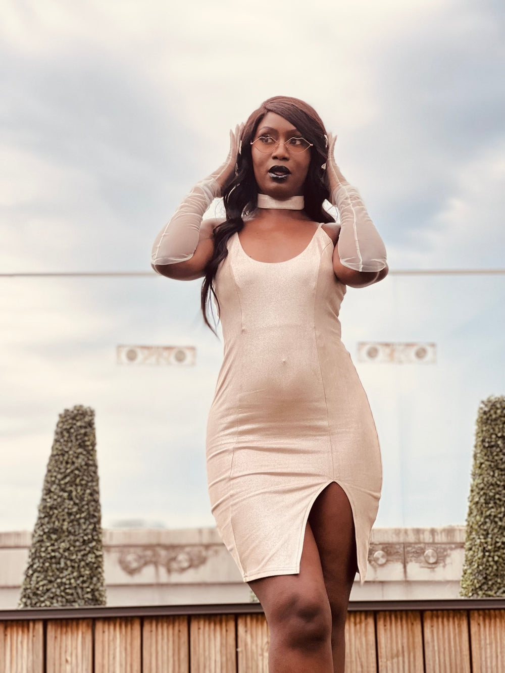 Rose Gold Shimmer Dress with Choker - One Wear Freedom #product_tags#