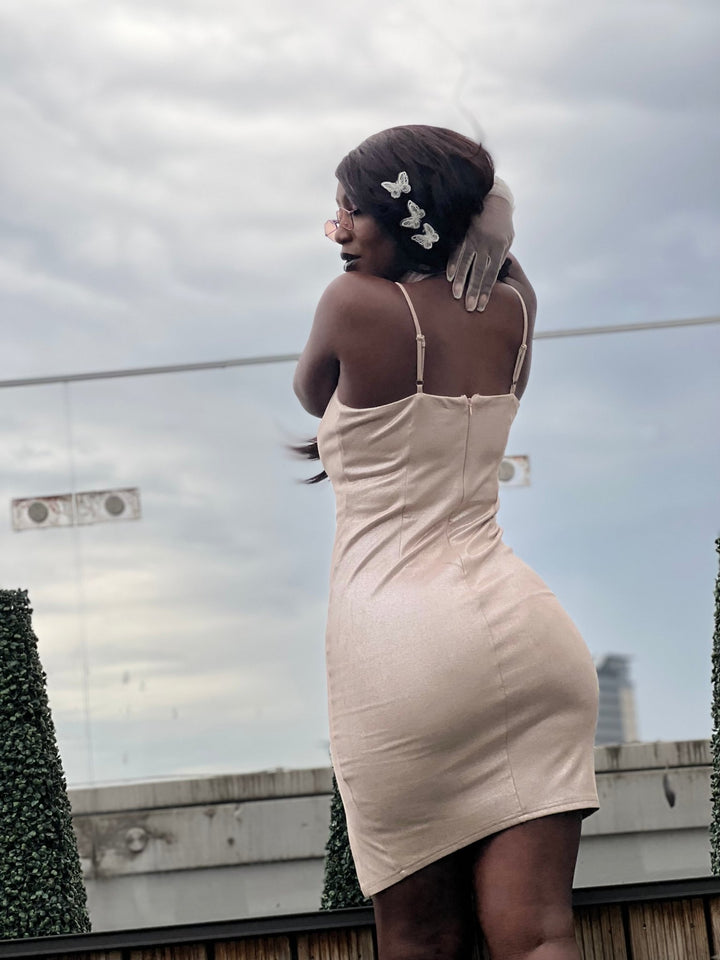 Rose Gold Shimmer Dress with Choker - One Wear Freedom 