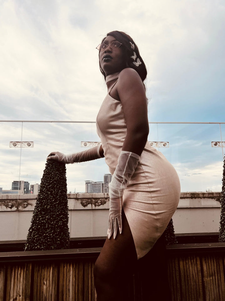 Rose Gold Shimmer Dress with Choker - One Wear Freedom 