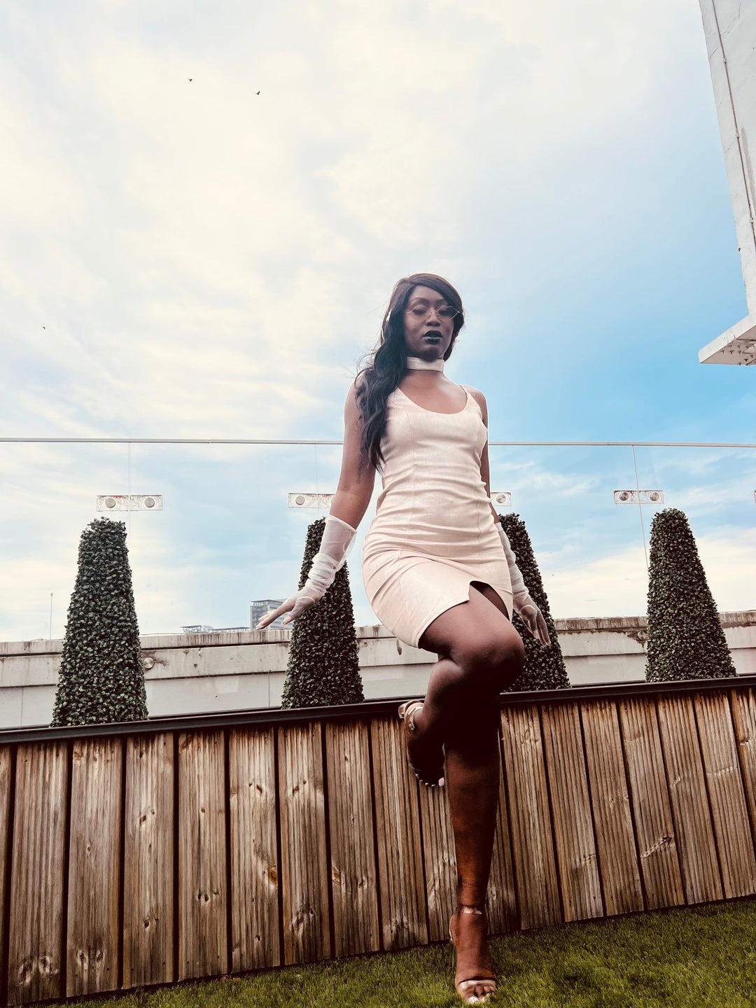 Rose Gold Shimmer Dress with Choker - One Wear Freedom 